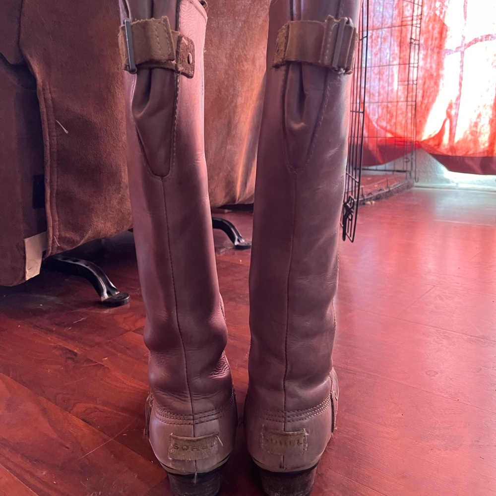 Sorel Dark Brown with Gray Leather Slimpack Tall Boots - Picture 11 of 13
